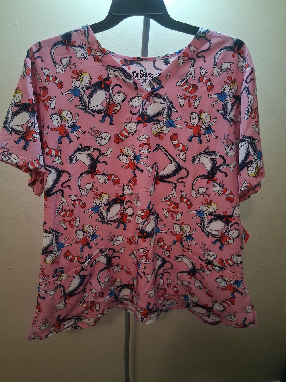 Dr. Seuss Pink Graphic Cat N The Hat Short Sleeve Scrub Top 3X